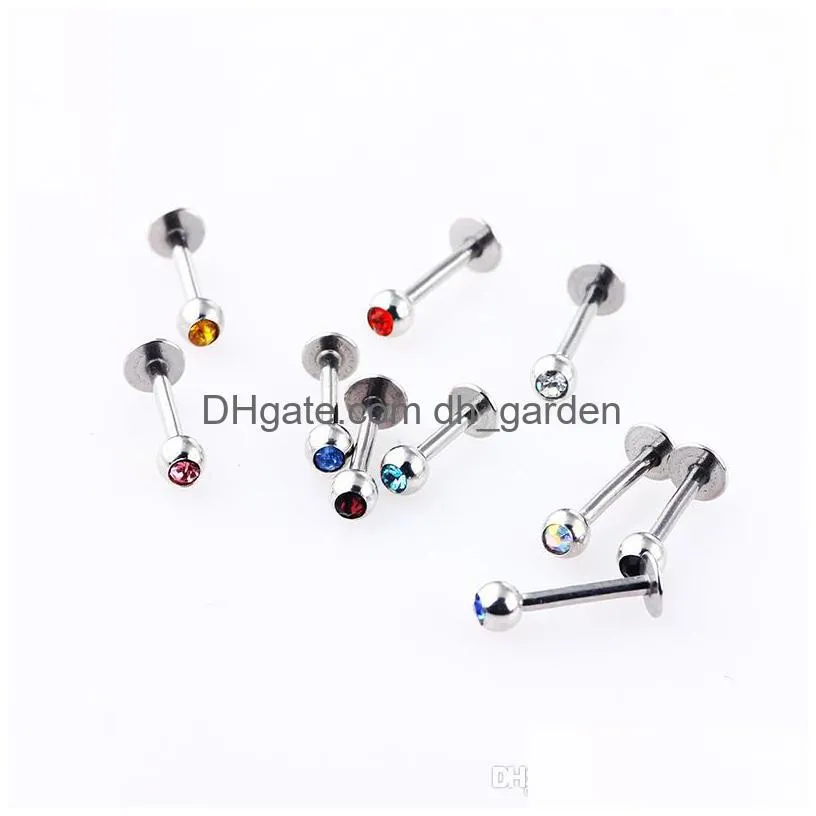 charisma 316l surgical steel ball crystal bar lip ring labret stud tongue lip tragus mix 10 colors 100pcs body piercing jewelry