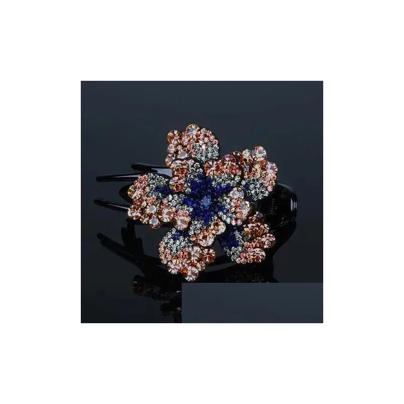 rhinestone flower duckbill hair claws vintage hair clips barrettes accessories women girls shinning hairpin ponytail headdress