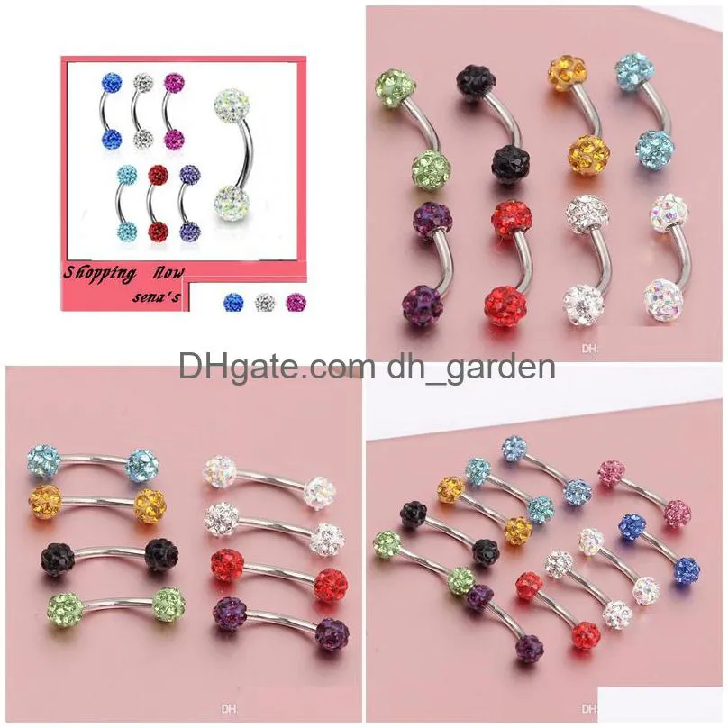 e10 eyebrow ring 30pcs/lot mix 10 color shamballa disco ball eyebrow stud piercing jewery eyebrow bar