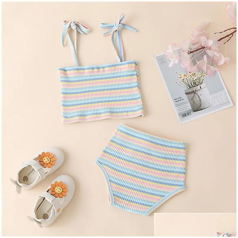 clothing sets 2pcs born toddler baby girl stripe tied spaghetti straps vestaddhigh waist pantie suit outfits summer tracksuit for 018m