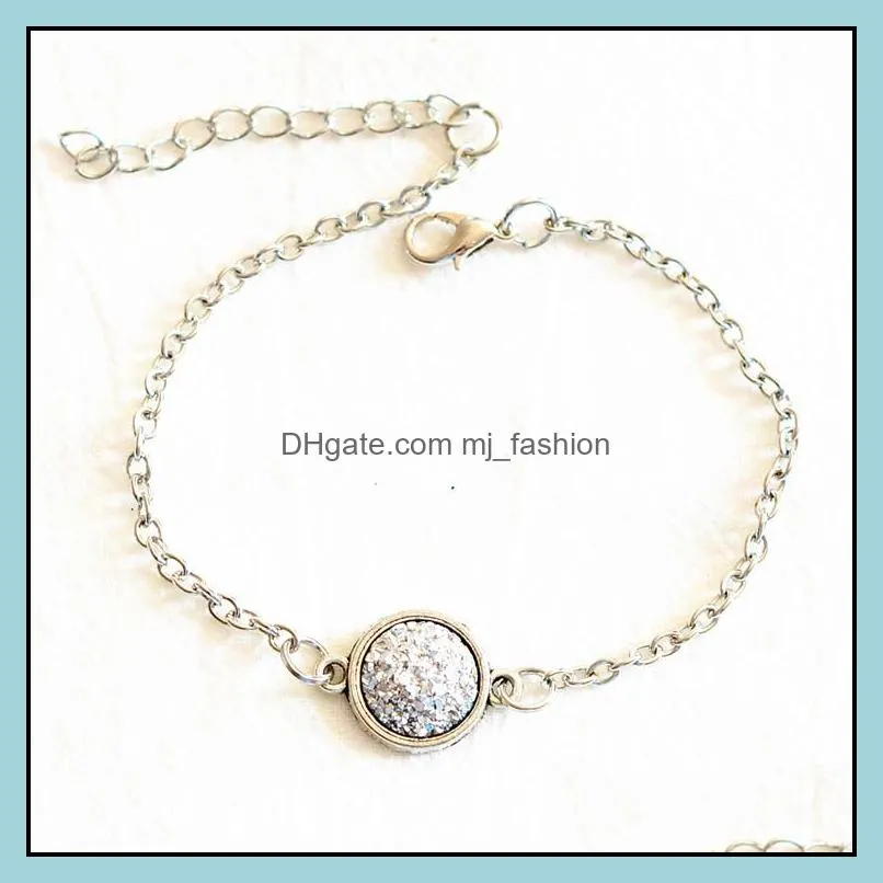 fashion 12mm resin druzy drusy bracelet silver color imitate natural stone chain bracelet for women jewelry