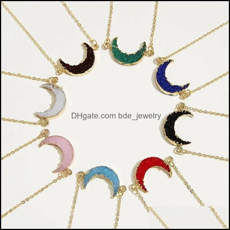 make a wish card druzy drusy pendant women resin crescent handmade gold chains necklaces for female christmas party birthday gift