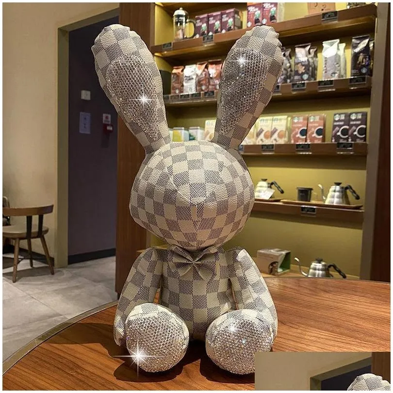 cute diamond inlaid rabbit plush toys 38cm bunny diy doll ornament creative gifts accompany xmas birthday toys for children 220217