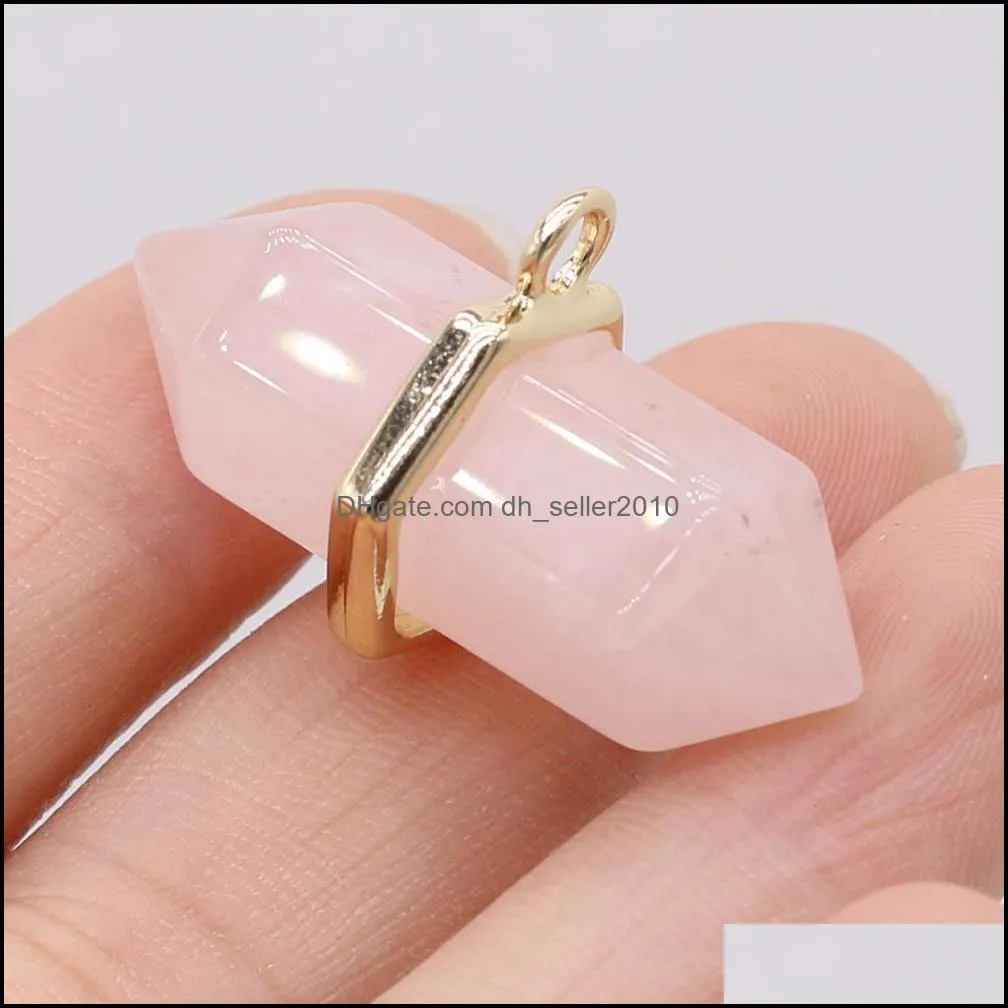 natural stone hexagon charms rose quartz healing reiki crystal pendant diy necklace earrings women fashion jewelry dhseller2010