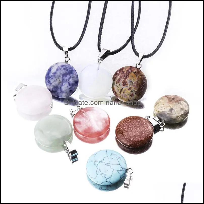 natural stone round gemstone pendant necklace crystal healing chakra reiki stone necklace for women