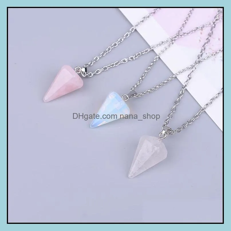 natural stone hexagonal pyramid shape turquoise opal druzy drusy pendant necklace with 50cm stainless steel chain