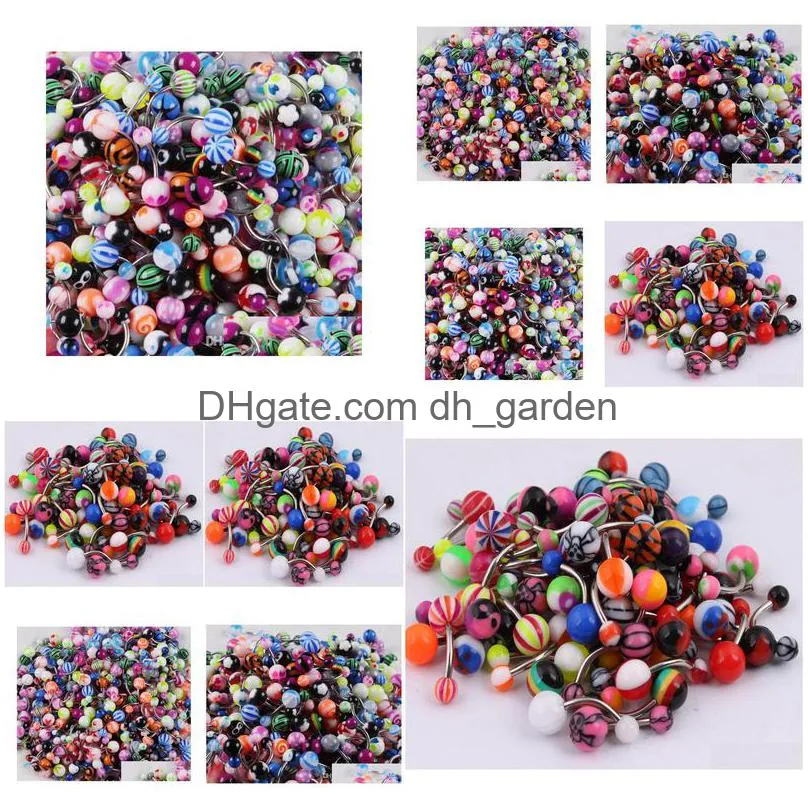 100pcs/lot body jewelry piercing eyebrow navel belly tongue lip bar rings mixed color