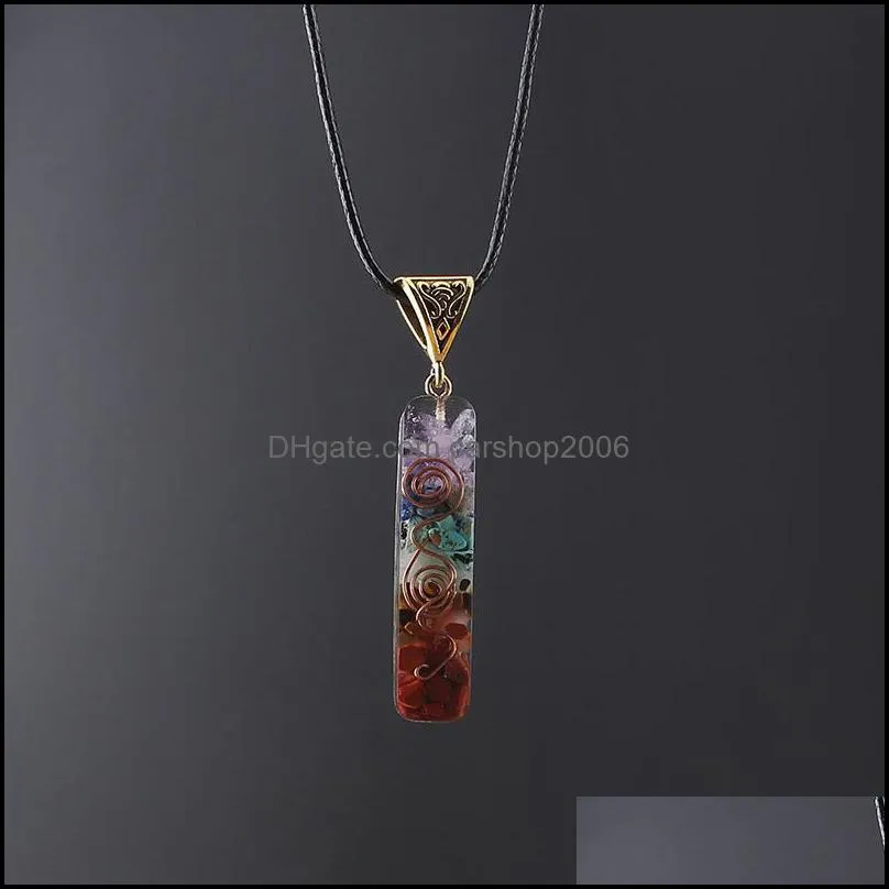 reiki healing colorful chips stone chakra orgone energy resin pendant necklace amulet orgonite crystal necklace carshop2006