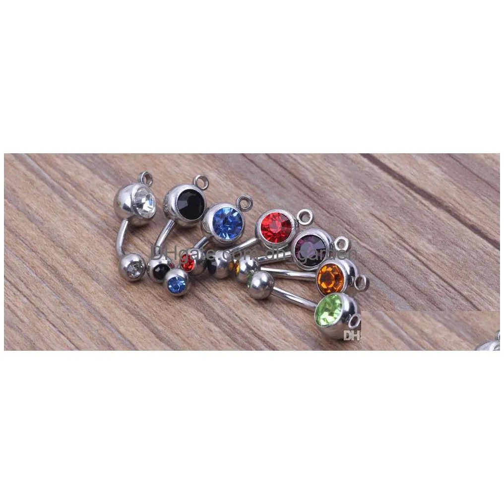 stainless steel crystal navel ring with o ring body jewelry 100pcs/lot mix 10 color piercing belly button rings
