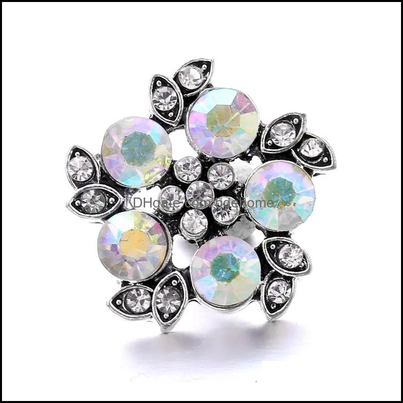 wholesale trendy crystal rhinestone flower snap buttons clasp 18mm metal decorative zircon button charms for diy snaps jewelry findings factory