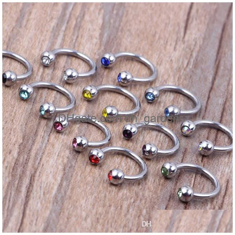 100pcs/lot 316l plated body piercing jewelry mixed 10 colors horseshoe ring nose ring stud