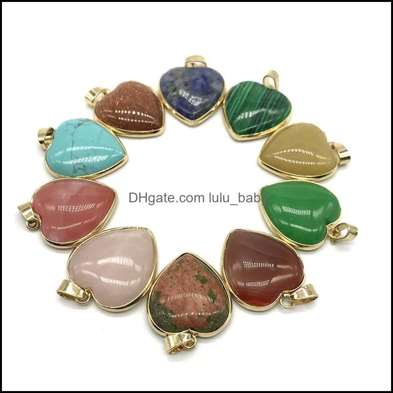 rose quartz opal tigers eye natural stone pendulum heart charms pendants for necklace earrings jewelry making