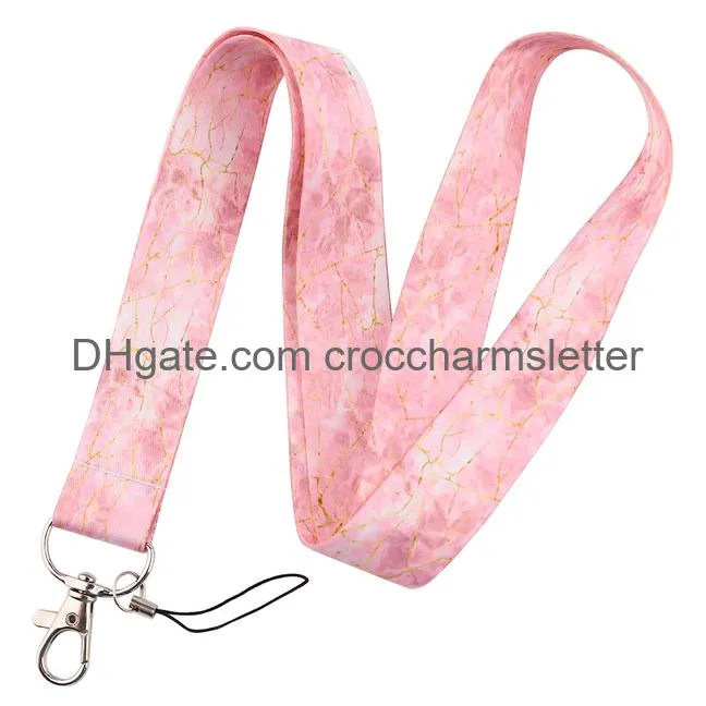 lx1007 glitter phone straps marbling lanyard usb keys cord for id card holder hang rope keychain keyrings lariat phone accessory