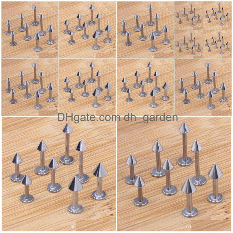 lip piercing 100pcs/lot mix 6/8/10/12mm stainless steel body jewelry cone lip ring labret bar