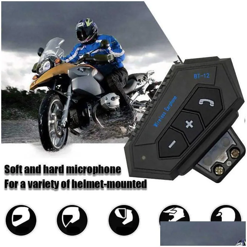 bt12 12s motorcycle helmet intercom wireless bluetooth 5.0 headphone hands headset stereo music antiinterference waterproof