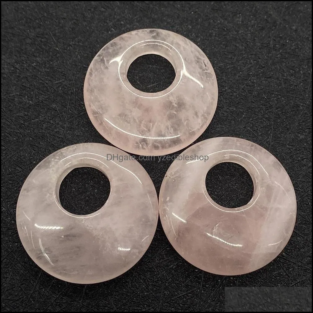 27mm lucky ring natural crystal agate stone big hole charms rose quartz pendants trendy for jewelry making yzedibleshop