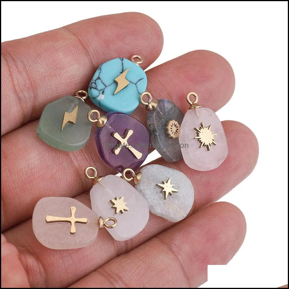 natural stone and stainless steel gold charms pendants white pink quartz pendant diy earring necklaces jewelry making