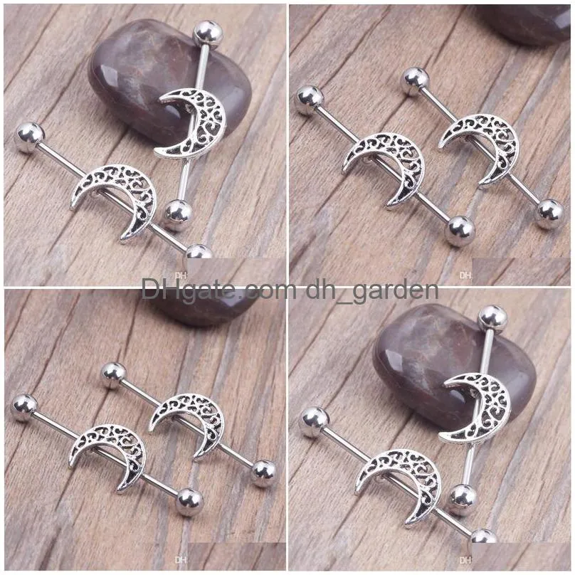 hollow moon helix earring industrial barbell ear piercing jewelry 38mm long barbell ear body jewelry