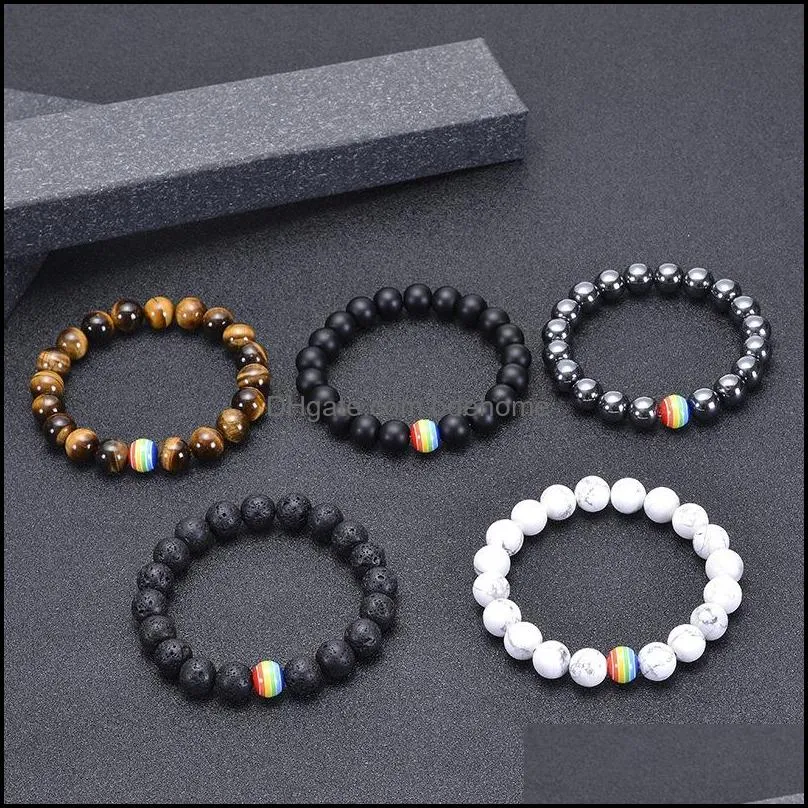 10mm natural stone beaded bracelet rainbow lgbt relationship couples tiger eye lava yoga beads bracelets adjustable