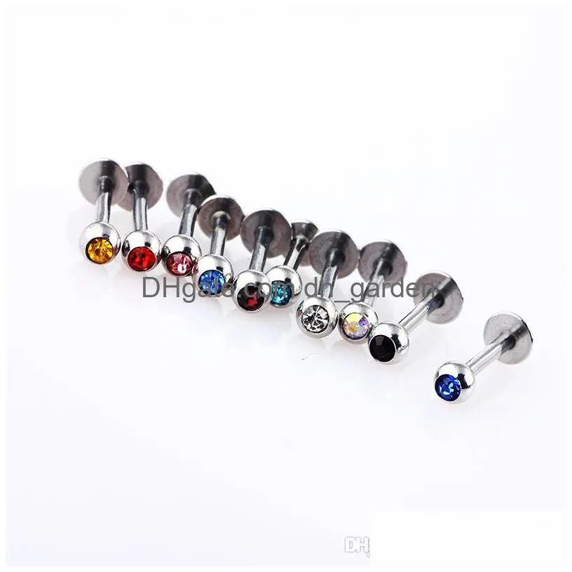 charisma 316l surgical steel ball crystal bar lip ring labret stud tongue lip tragus mix 10 colors 100pcs body piercing jewelry