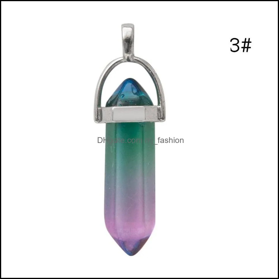 natural glass multicolored hexagonal column healing crystal chakra stone necklace for women jewelry