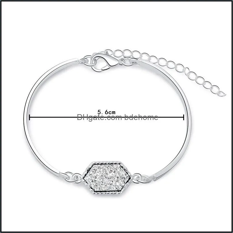 fashion drusy druzy bracelet silver gold plated hexagon resin lava stone bracelets for women lady jewelry