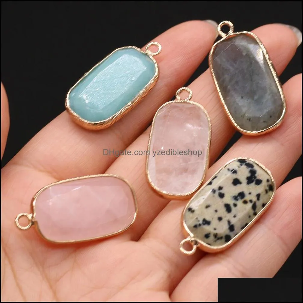 rectangle reiki healing natural stone charms rose quartz white crystal pendant diy necklace women fashion jewelry finding yzedibleshop