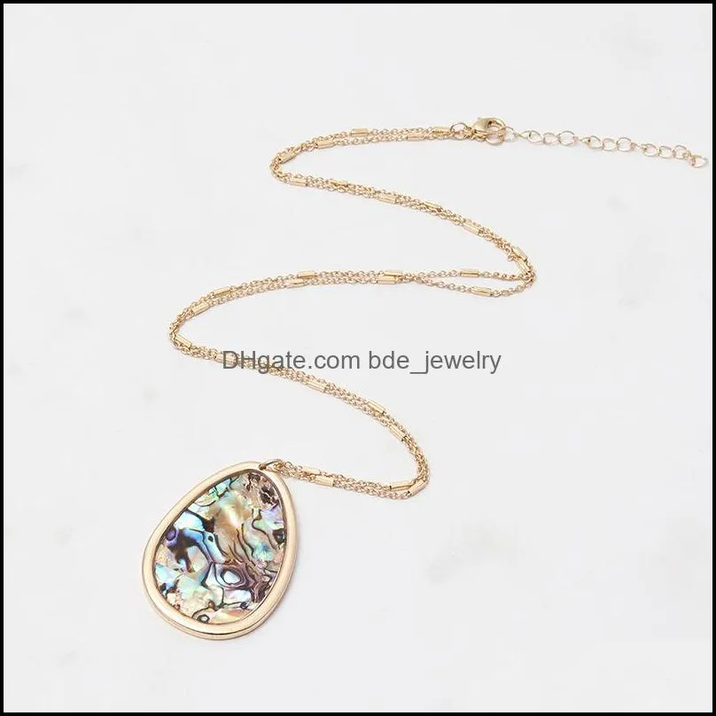 designer waterdrop abalone shell leopard necklace metal long chain sweater necklace geometric jewelry