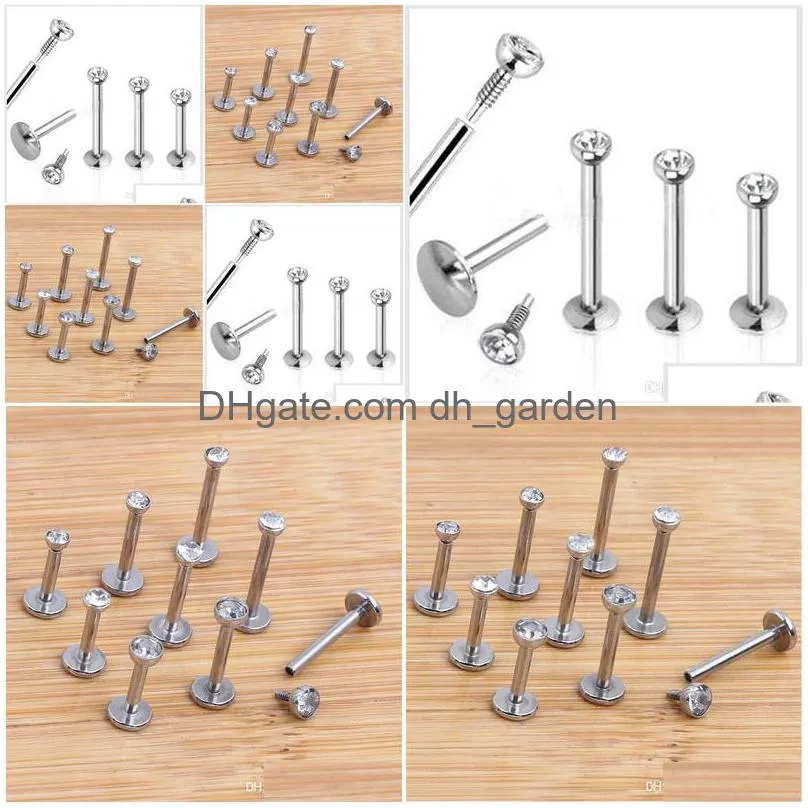 mix 6/8/10mm wholesales 60pcs/lot fashion stainless steel internally threaded lip piercing labret ring body jewelry tragus bar