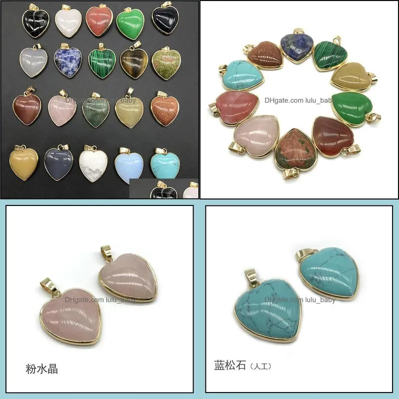 rose quartz opal tigers eye natural stone pendulum heart charms pendants for necklace earrings jewelry making