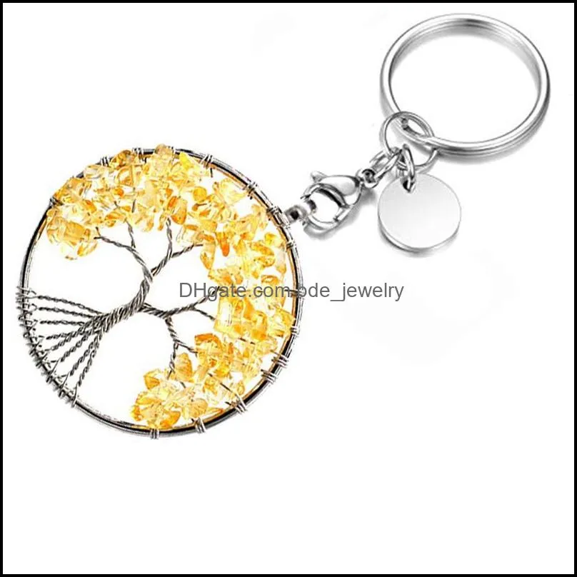 natural broken stone 5cm wrap tree of life key rings keychains healing rose crystal car decor keyholder for women men