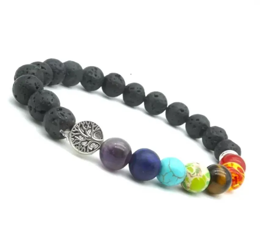 seven chakras tree of life charms 8mm black lava stone beads diy aromatherapy essential oil diffuser bracelet yoga jewelry