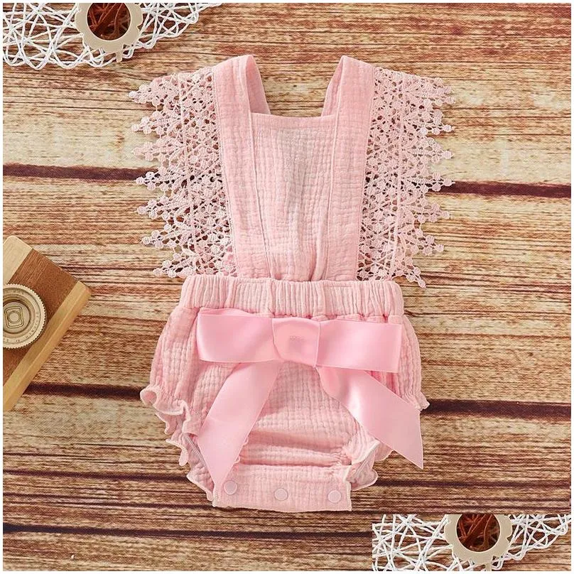 baby girls solid romper 5 design cotton hollow sleeveless single breasted bow tie strap jumpsuit kid onesies girls outfits 018m