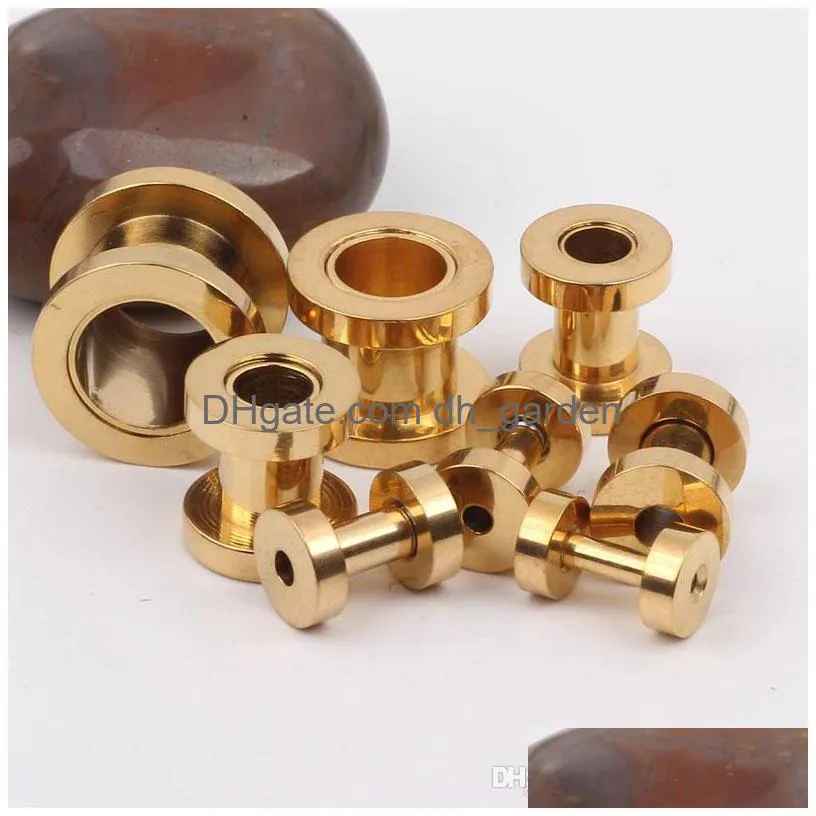 100pcs/lot mix 7 size body jewelry gold stainless steel screw ear plug flesh tunnel