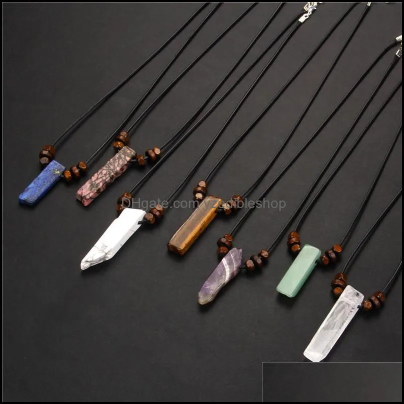 healing natural stone pendant raw mineral irregular rectangle quartz pendulum tiger eye lapsi white crystal necklace yzedibleshop