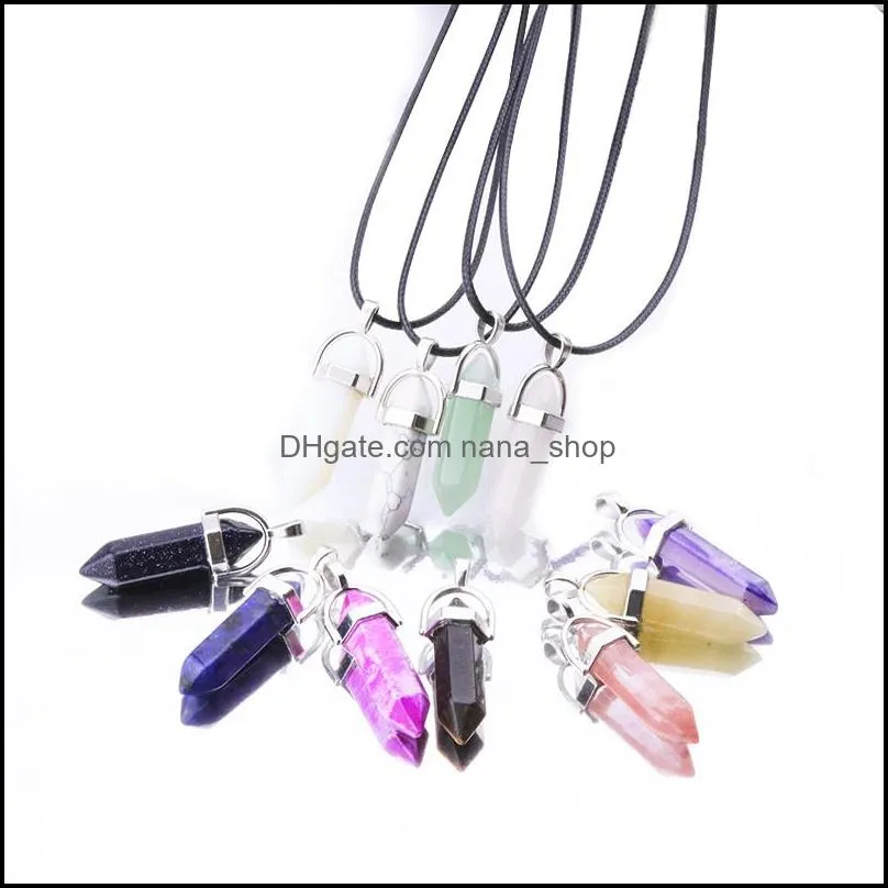 30colors hexagonal crystal pink purple quartz natural stone pendant chakra druzy necklace with 50cm stainless steel chain