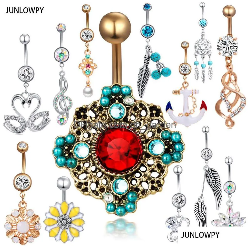 surgical steel lots of piercing nombril tragus earring body jewelry navel rings fashion dangle belly button ring 20pcs