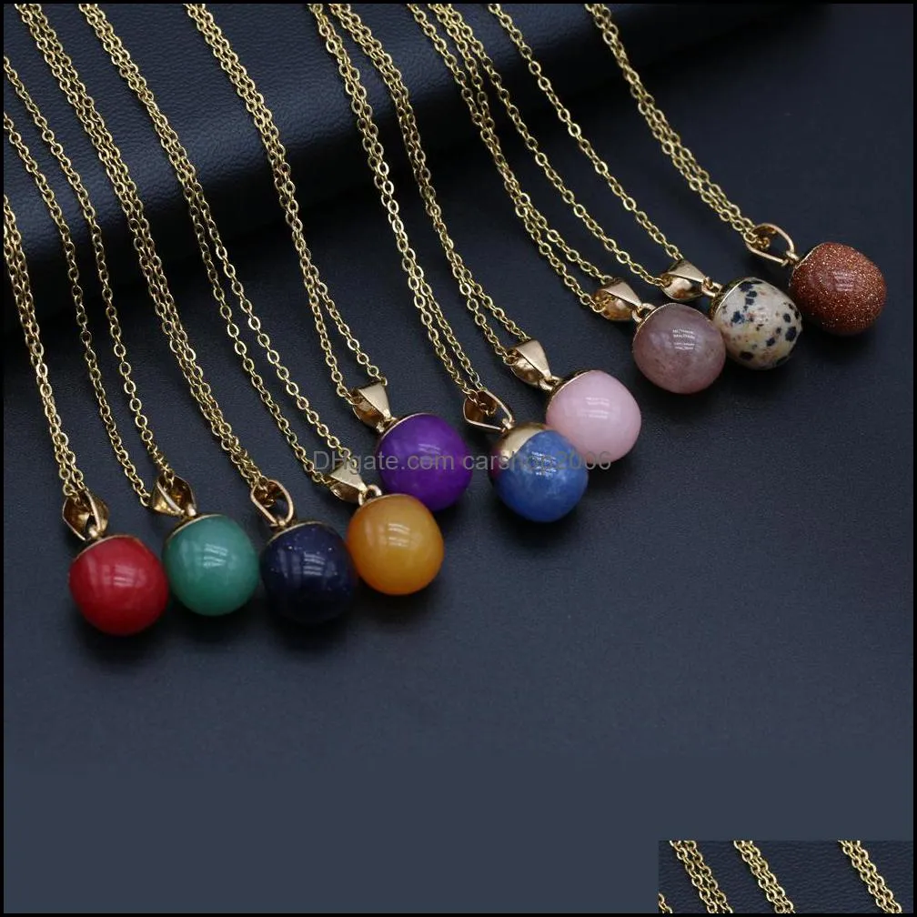 13x18mm chakra round ball reiki healing natural stone pendant necklace amethyst pink rose crystal necklaces women jewelry carshop2006