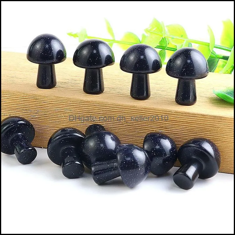 20mm mini mushroom plant statue ornament blue gold sand stone carving home decoration crystal polishing dhseller2010