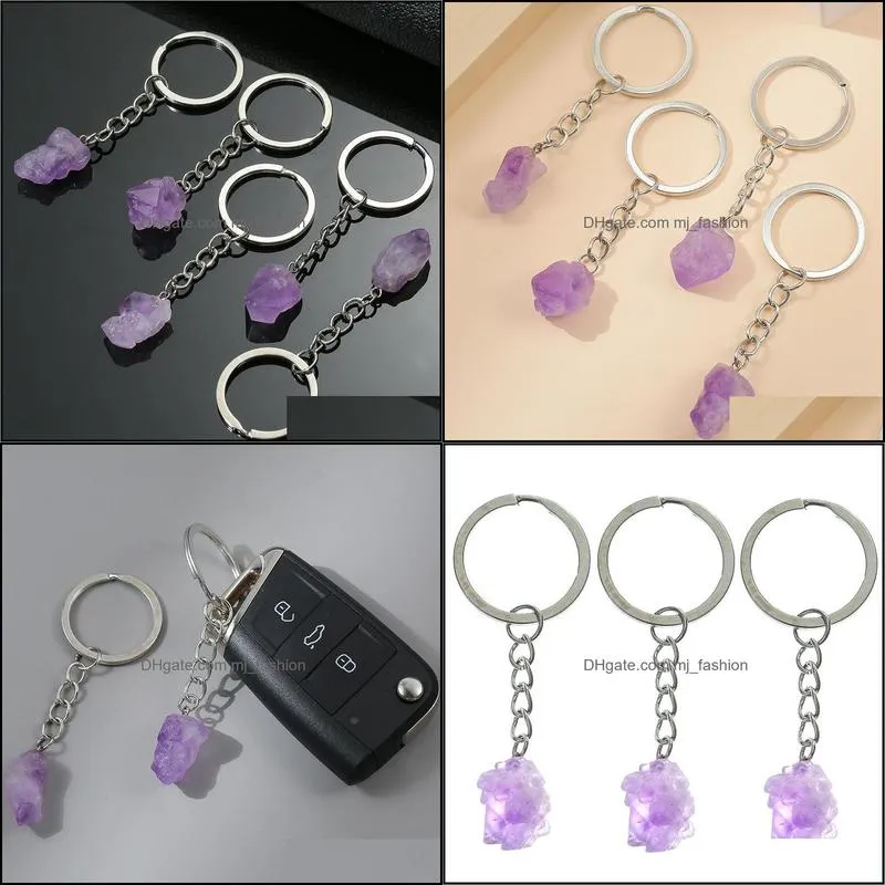 natural stone amethyst crystal key ring keychain pendant keyrings bag accessories jewelry