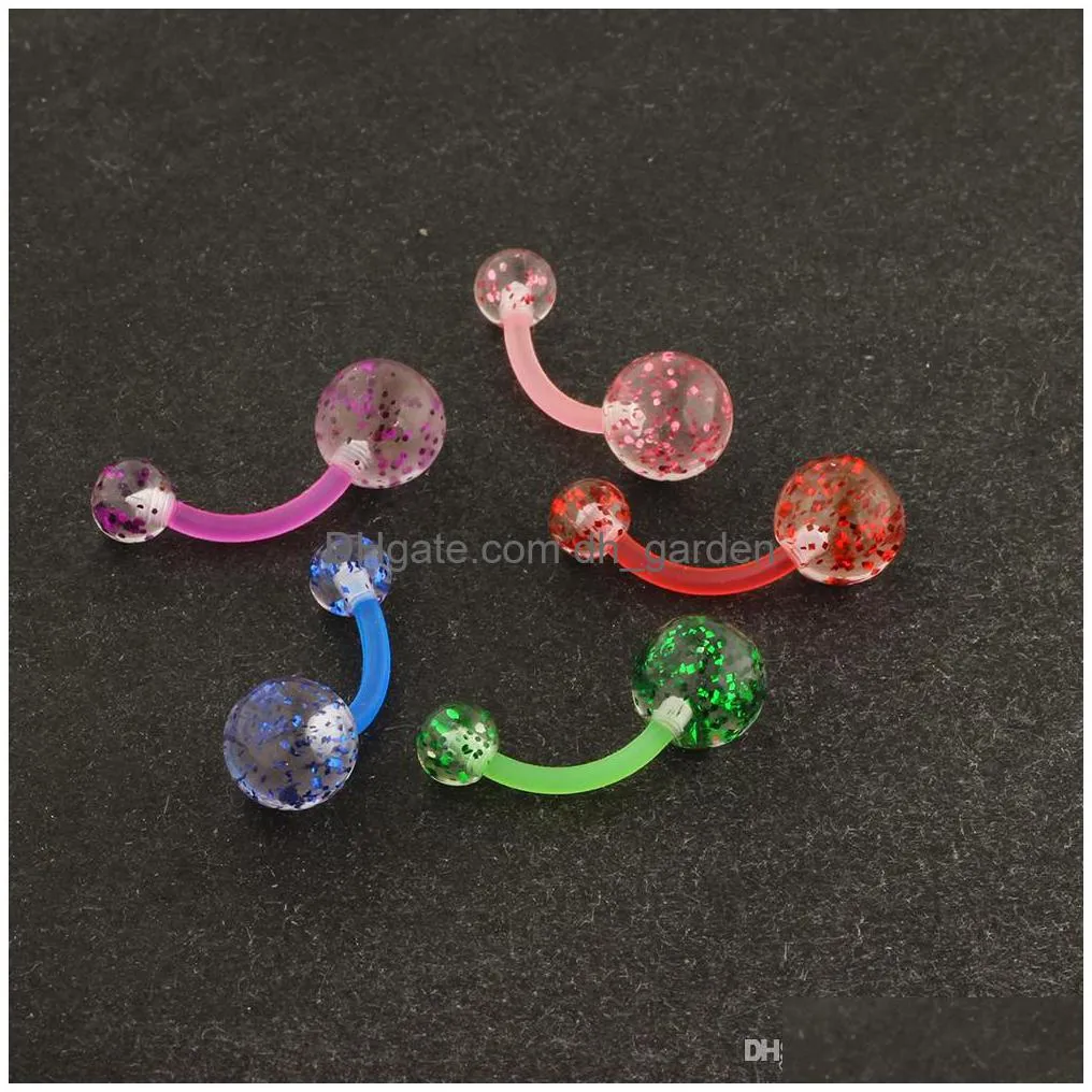 14g acrylic uv belly button rings for women girls screw navel bars bell body helix piercing cartilage mix 6 colors