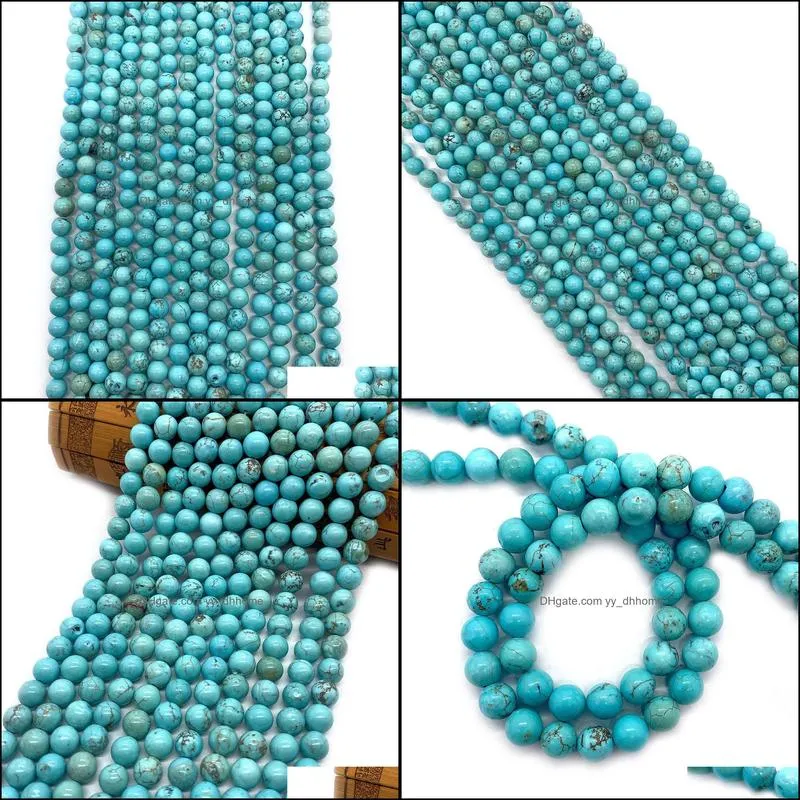 natural stones 6mm 8mm 10mm loose turquoise stone beads string diy bracelet accessories wholesale jewelry makin yydhhome