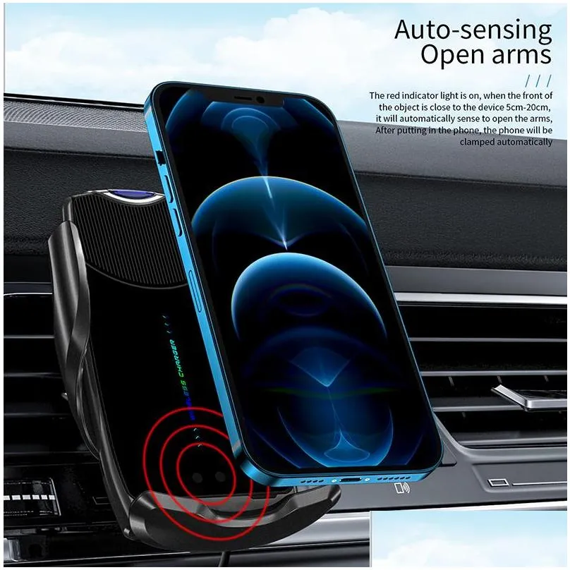 c2 qi wireless car  mount infrared autosense autoclamping fast car wireless  holder for iphone  samsung smart