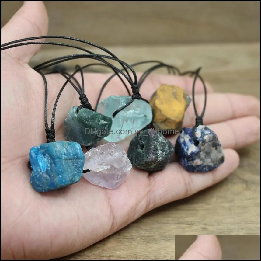 healing reiki raw stone mineral pendants necklace natural crystal fluorite rose quartzs tourmaline agates apatite women men yydhhome