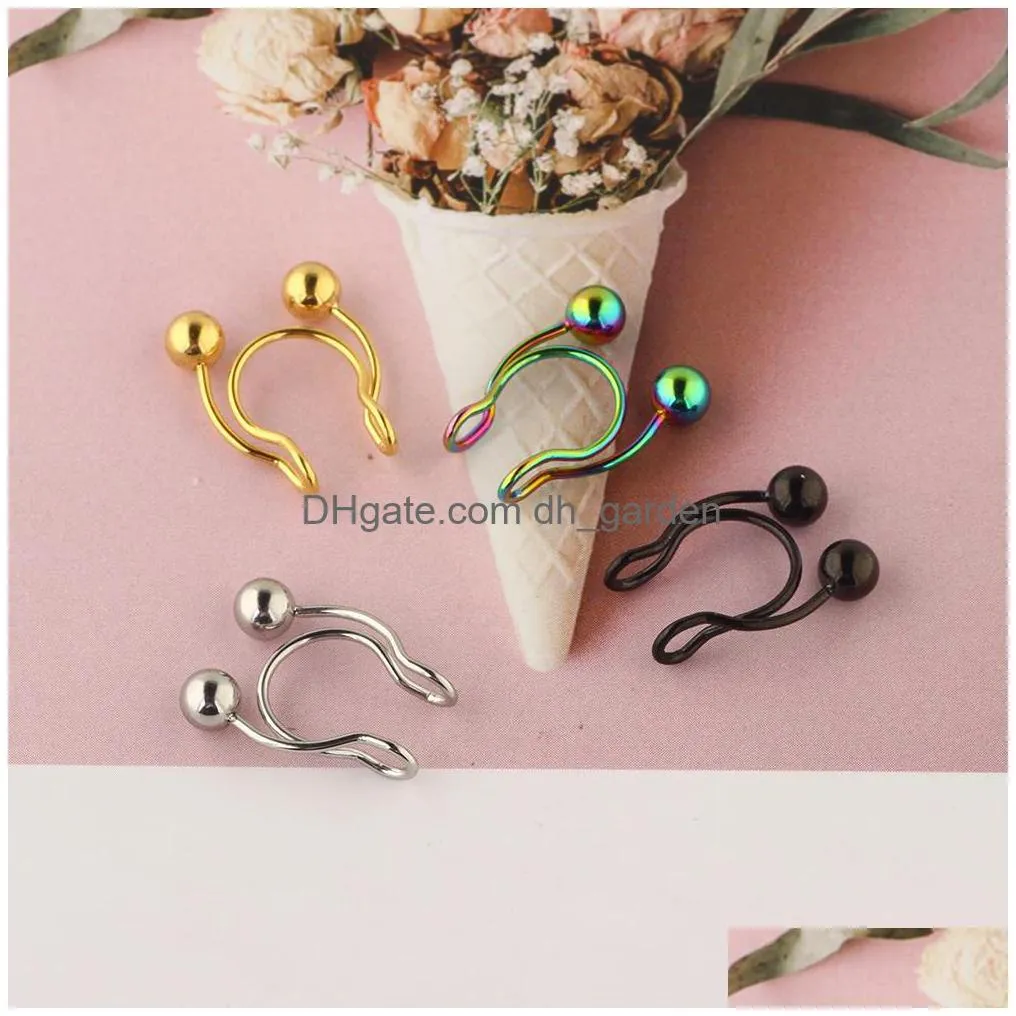 fake septum nose hoop rings stainless steel faux lip ear ring non piercing clip body