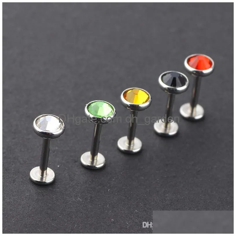 fashion stainless steel lip ring stud piercing labret piercing tragus cartilage with different crystal 100pcs