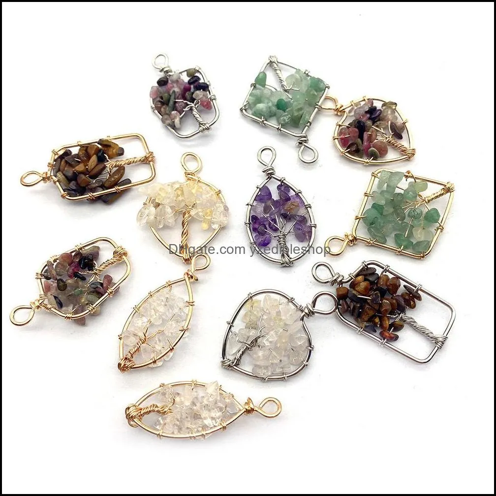 natural crystal stone beads charms wire wrapped tree of life pendant for jewelry making chakra reiki healing amethyst yzedibleshop