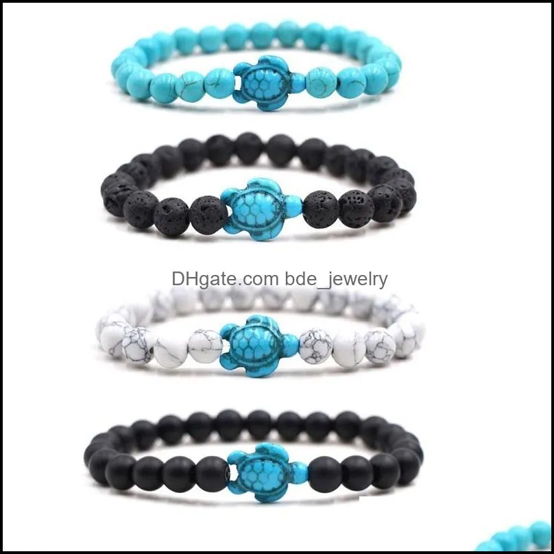 summer style blue sea turtle beads bracelets classic 8mm turquoise stone elastic friendship bracelet beach for women men jewelry