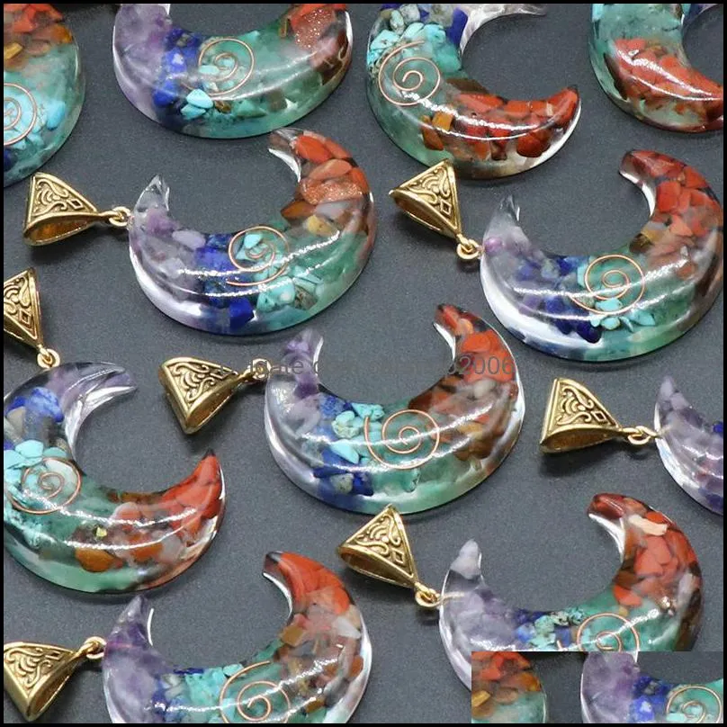 coated resin colorful stone beads crescent moon pendant necklace healing jewelry for men men rope carshop2006