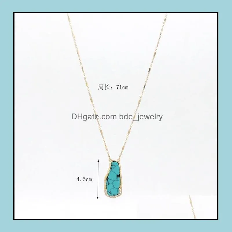 fashion crystal turquoise abalone shell pendant necklace gold metal long chain sweater statement necklace for women jewelry